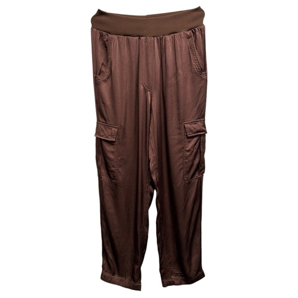 Pistola Chocolate Brown Cargo Pants Pull On Silky Satin Pockets Size Small - Picture 8 of 8